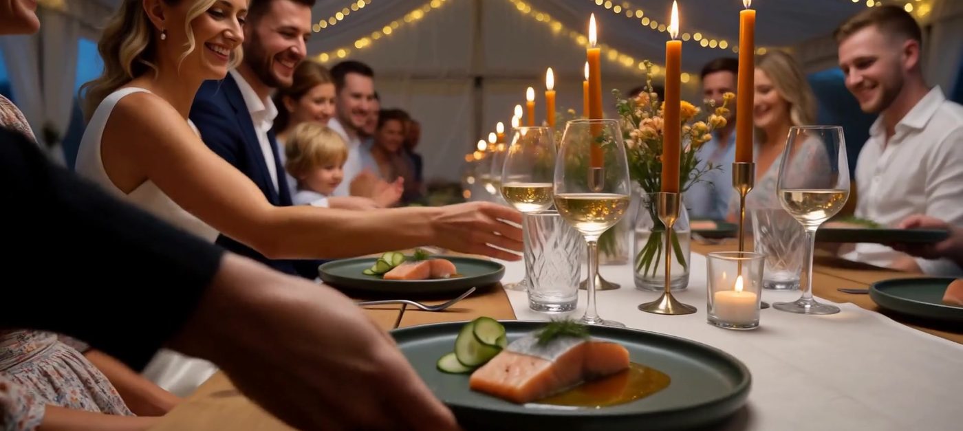 Tallrik som serveras vid bröllopsbordet