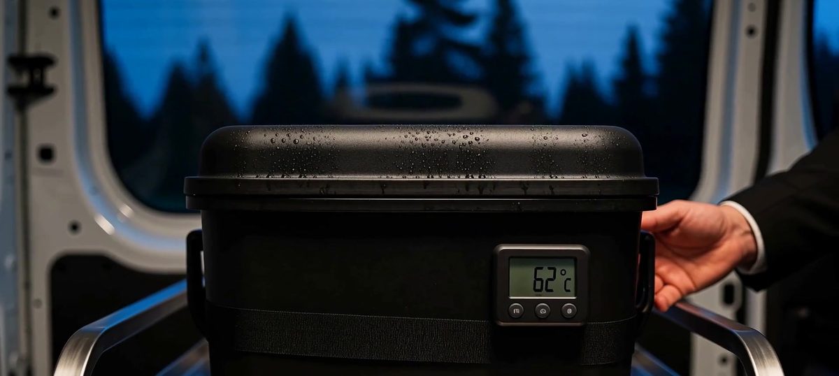Värmebox med termometer i transportbilen
