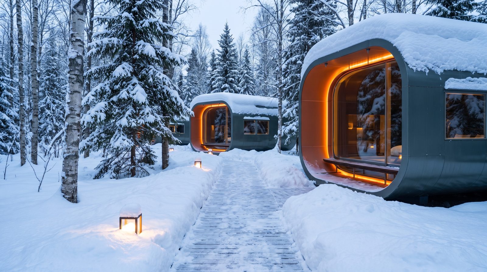 Spången skottad mellan kapslarna i snö