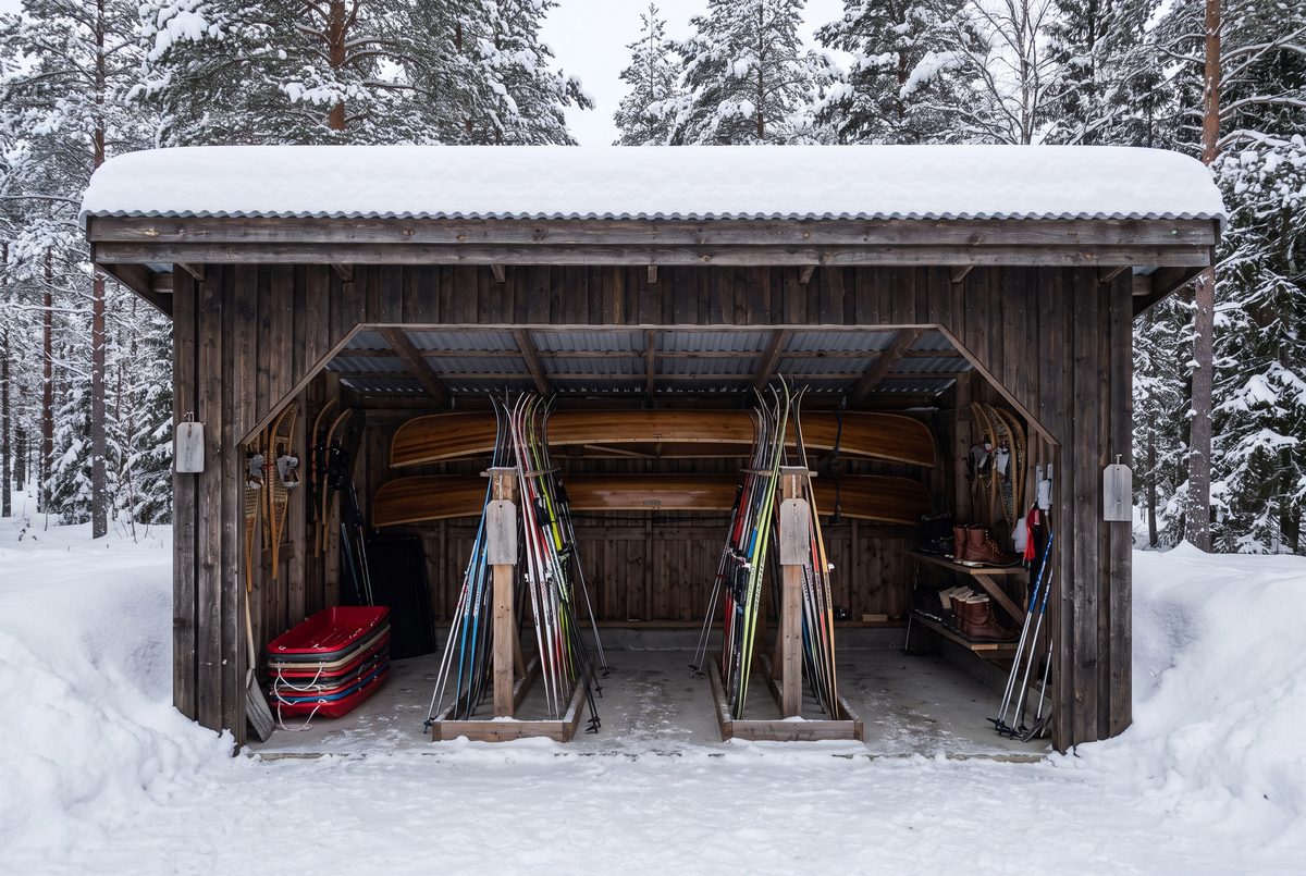 Uthyrningsboden med skidor och snöskor