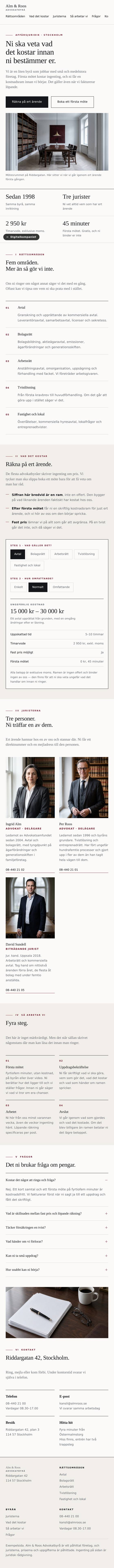 Alm & Roos startsida uppifrån och ned